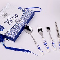 中国风青花瓷图案四件套装餐具,仿竹七层防滑设计,华典世通HD-2300