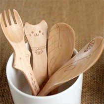 川岛屋荷木叉勺餐具组合定制,KA-CF010系列可爱卡通实木小饭勺