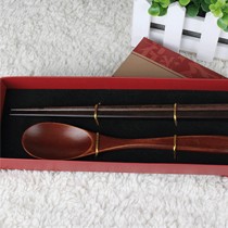 越然百分百铁木勺子筷子套装,优质生漆饰面礼盒礼品餐具,树脂水晶装饰耐用勺子筷子两件套