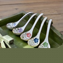 NDP品牌手绘中号日式勺子套装,高档釉下彩骨瓷勺子,陶瓷餐具汤勺