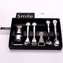 华典世通大头笑脸叉勺筷六件套装,创意304不锈钢横扭勺子,货号: DT-06