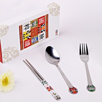 华典世通中国风脸谱餐具三件套,高级不锈钢创意叉勺筷组合,货号: LP-000