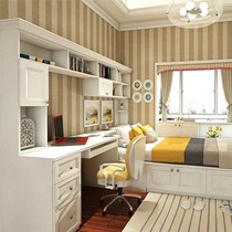 伊百丽白色书房全屋搭配,多层收纳榻榻米定制,书桌书柜吊柜组合