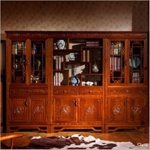 克莎蒂中式明清古典实木书柜,红梨木镂空雕花玻璃书柜,LS001SG1