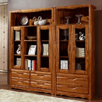 御王府品牌现代中式雕花实木书柜,自然乌木弧形拉手书架,型号: F-616