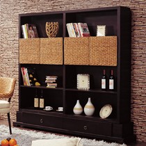 编织王国整装四门书架,实木框架藤艺制作书柜,东南亚特有民族风情