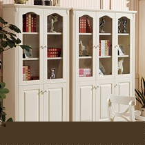 鹏景雅居田园玻璃窗书柜,清新哑光白多功能储藏书橱,型号:X97