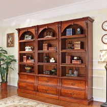 雅居格美式书架,实木雕花置物架,奢华原木色书架型号: FB401-1