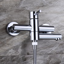 汉派HP5005全铜浴缸龙头,单把双控冷热水龙头,亮银白色未来科技之感