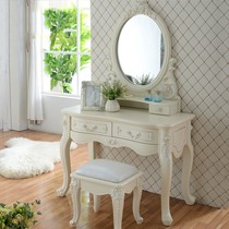 玛丽格勒卧室白色梳妆台,雕花烤漆田园化妆台,三节导轨实用梳妆台