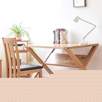 优木FFCD01松木实木宜家风格书桌,榫卯拼接带杂志架和软垫椅子书桌