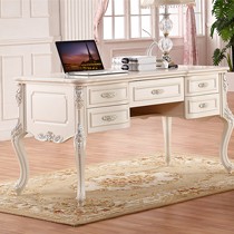 拉菲曼尼FG002欧式实木书桌,烤漆饰面手工描银奢华学习桌,大储物空间弯脚书桌
