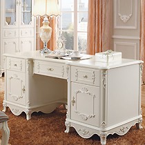 拉菲曼尼欧式书桌,象牙白办公桌,型号FG006的雕花描银写字台