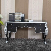 梵可可实木新古典书桌,手工雕花烤漆面板典雅黑写字台,货号JM-18