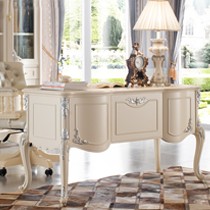 欧式雕花描银实木书桌,法丽莎奢华烤漆办公桌,型号: A841