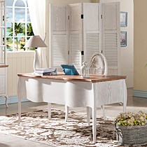 巢木BM274型进口水曲柳拼色电脑桌,仿古白棕色地中海写字台