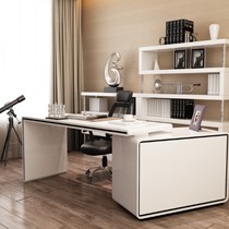 莫柏思现代简约书桌,白色钢琴烤漆办公桌MBS627,360°旋转转角柜电脑桌