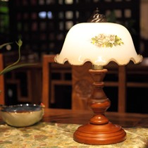 品氏美式乡村卧室台灯,玻璃灯罩实木灯体超亮照明灯饰,型号SM110