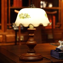 SM110美式乡村古典台灯, 品氏纯手工玻璃灯罩灯饰,书房经典木质灯具 选亮丽