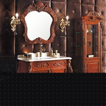 渝洁YJW3305落地式橡胶木浴室柜,欧式复古雕花浴室柜组合,优质陶瓷盆耐磨耐划