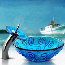 澳斯迪钢化玻璃地中海台盆,多样花色款式,蓝色浴室台上盆