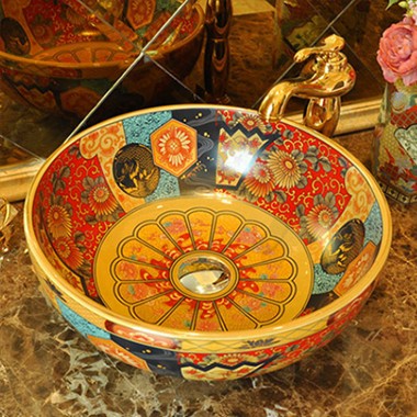 景焱欧式仿古碗型台上盆,陶瓷釉面艺术洗手池,JY-FG105复古单孔面盆