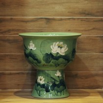 佳美艺中式风情水墨画陶瓷拖把池,绿色手绘手动下水拖布池,型号: 041