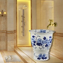 灵宇卫浴手工制作陶瓷拖把池,拖把盆蓝色水墨画手动下水,型号: 62