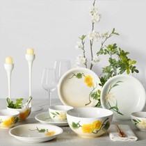 活器中式釉下彩组合碗盘,立体花卉珐琅瓷碗具套装,型号: 花好月圆套装