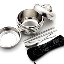 震龙BDH-102不锈钢可携带饭碗,镜面抛光菜饭分隔设计饭盒,盖子连接紧密便当碗