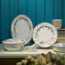 老瓷匠品牌高档陶瓷器碗盘组合,中式釉上彩工艺碗盘,创意花卉碗盘