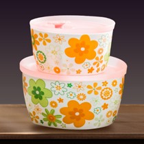 骨瓷保鲜碗二件套装,红牡丹高档微波密封碗,陶瓷便当饭盒环保健康