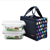 乐扣乐扣格拉斯便当盒,长方形三色烤箱碗,耐热微波炉玻璃饭盒