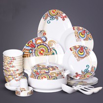 红叶居家西式骨瓷餐具套装,56头釉中彩瓷具碗具组合,餐具型号: HYNG