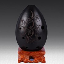 七星黑色梨形陶埙,雕花开孔民族乐器埙,中低温烧制初学者练习埙