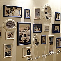 都多爱家多框照片墙,椭圆与方形相框古典搭配相框墙-20框深蓝色系