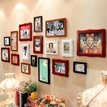 美式乡村实木相框墙,添色彩绘品牌复古不规则照片墙,17个相框四色组合