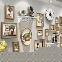 添色彩绘TS14C照片墙,创意置物架相框组合,欧式卧室相片框带钟