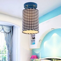 益虫地中海深蓝格纹吸顶灯,圆筒形布艺吸顶灯,型号 MX5238-1