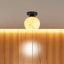 羽柏AL6801单头天然贝壳圆形吸顶灯,个性马赛克金属底盘吸顶灯