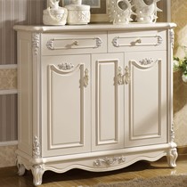 公信王府H-005实木鞋柜,典雅欧式曲柳木鞋架,精巧雕花玄关储物