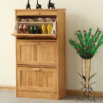 香木语原木色日式翻转玄关鞋柜,橡胶实木把手开合方便,活动隔板可自由调节