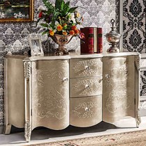 新古典主义香槟色雕花玄关柜,钻石拉手橡木鞋柜,锄禾C036-S