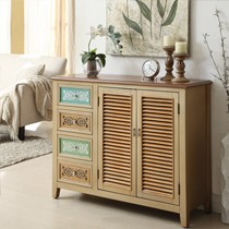 纽罗宾DHF-2957手工彩绘实木鞋柜,桦木百叶门玄关柜,多功能做旧乡村鞋架