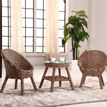 席伊吖品牌现代实木休闲椅组合,自然简约阳台藤椅,型号: 0009