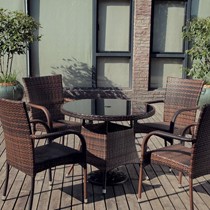 山水林藤编美式休闲椅,54814型户外休闲桌椅,暗棕色庭院休闲椅