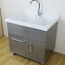 法伊诺全银拉丝无指纹不锈钢洗衣柜,超深一体陶瓷双盆洗衣池,边角圆滑处理表层防腐耐高温