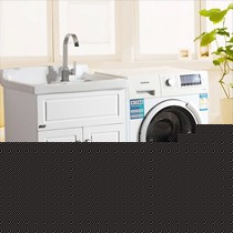 现代简约9082型号实木陶瓷洗衣柜,舒克落地式一体白色洗衣池