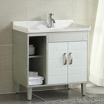 东姿橡木一体陶瓷盆洗衣池,进口实木简约现代三开门储物洗衣柜