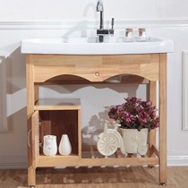 沃克纯天然橡木环保洗衣柜,落地式进口陶瓷台盆洗衣池,型号1025